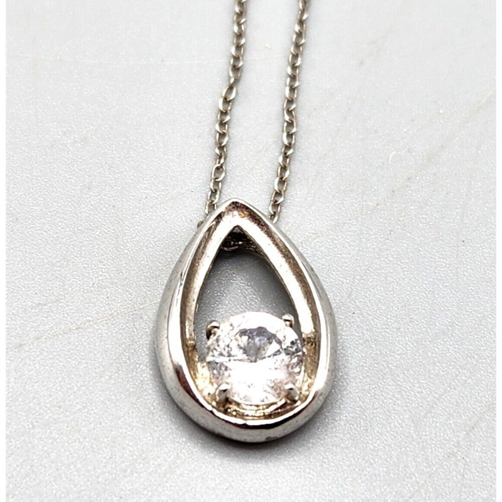 Sterling Silver Teardrop Pendant Necklace w CZ accent 925 DL Italy Link Chain